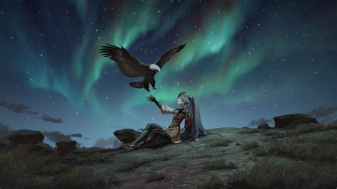 Download wallpaper girl, night, eagle, Northern lights, Honkai Impact 3 ...