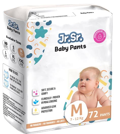 Jr. Sr. Baby Diaper Pants | Medium (M) Size (7-12 kg), 72 Count | Pack ...