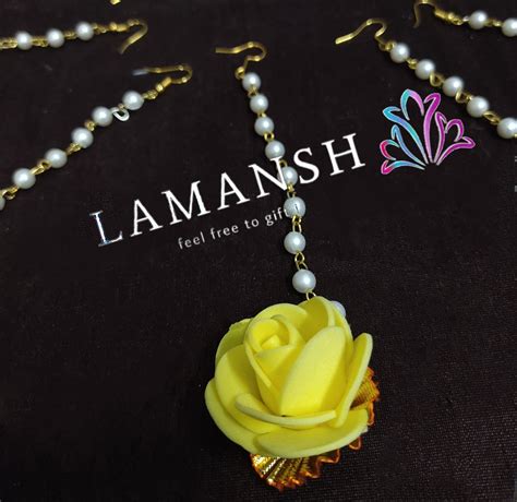 LAMANSH® (Set of 25) Artificial Yellow Fabric Flower Maangtika's / Bri ...