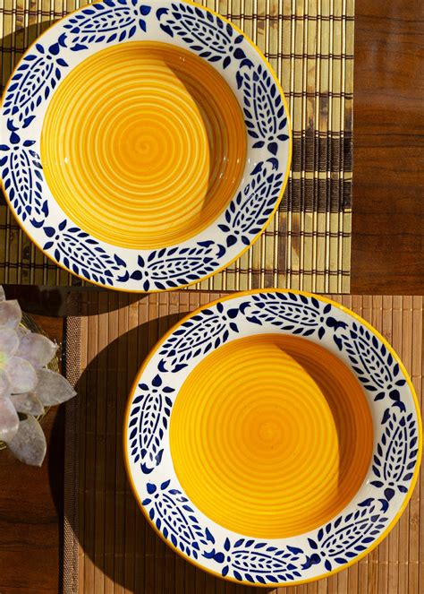 Get Ceramic Yellow Floral Pasta Plates - Set of 3 at ₹ 849 | LBB Shop
