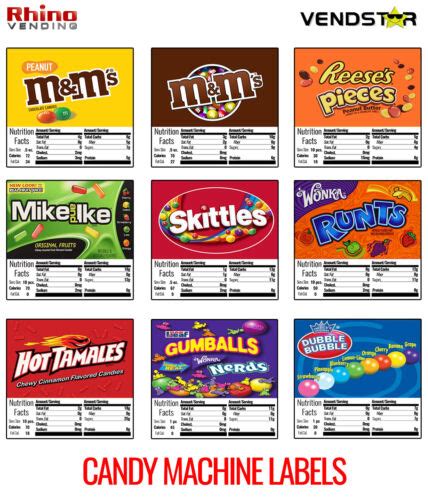 Buy 9 CANDY VENDING MACHINE STICKERS LABELS - NUTRITION INFO - 2.5" x 2 ...