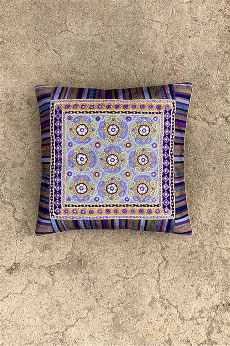 Shrujan ‘Zaya’ 40cm X 40cm Purple Toned Hand Embroidered Handloom Cott ...