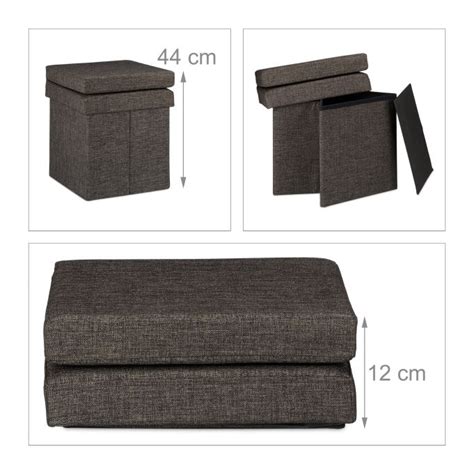 Folding Storage Ottoman Foldable Seat Linen Pouffe Storage Footstool ...