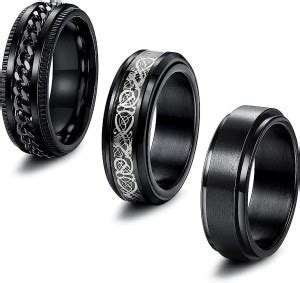 vien 3Pcs Black Fidget Spinner Rings Set for Men Women Cool Wedding ...