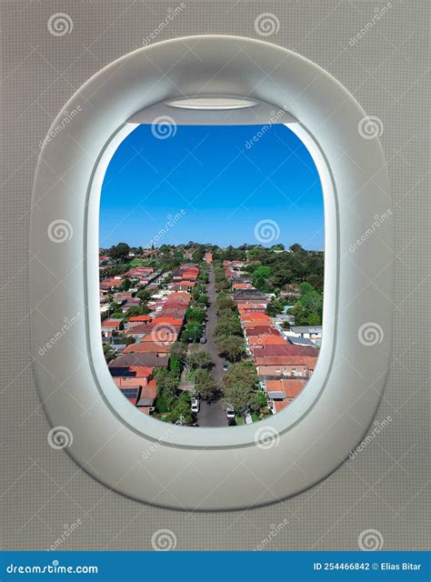 View of Suburban Sydney Australia from Airplane Window Stock Photo ...