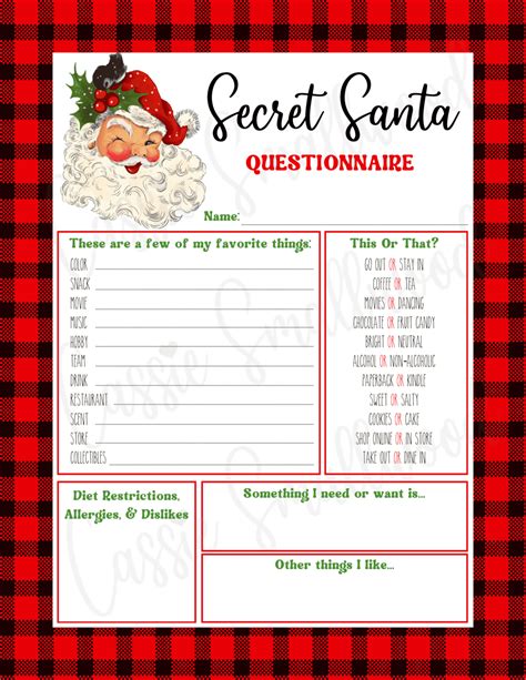 Secret Santa Questionnaire For Coworkers Printable Pdf - Printable Free ...
