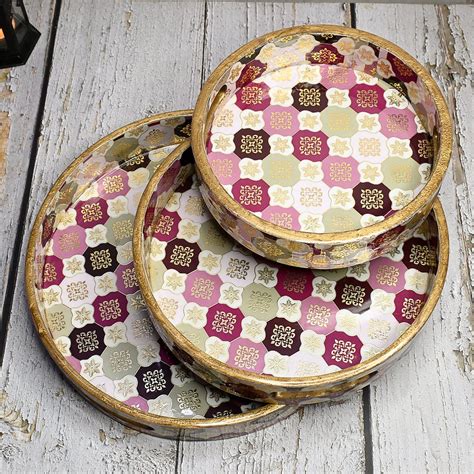 Buy Sustainable Turkish Pattern Round Trays- Pack of 3 on Brown Living™
