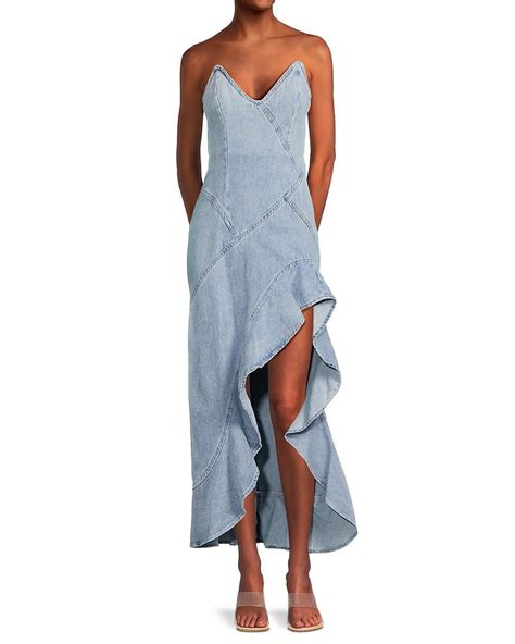 Amanda Uprichard Symone Asymmetric Ruffle Maxi Denim Dress in Blue | Lyst