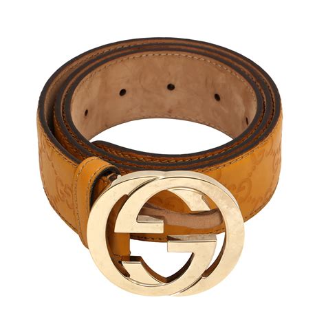 Shop Pre-Loved Gucci Mustard Leather Belt with Interlocking G Buckle 34 ...