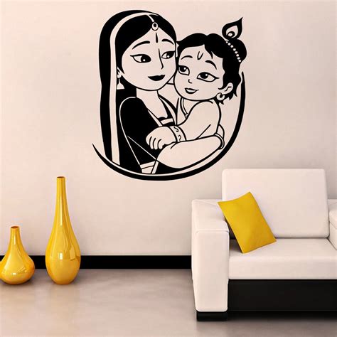Decor Villa PVC Vinyl Maa Yashoda Loving Krishna 3D Decor Digital Wall ...