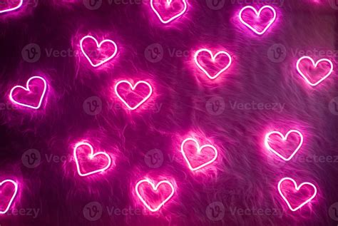 Valentine's day background. Neon pink heart on white fur. 5930757 Stock ...