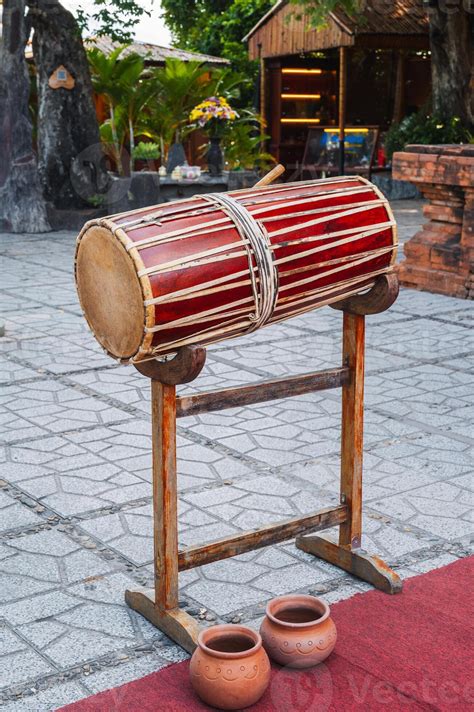 Asian traditional wooden drum for festive music festivals in Vietnam ...