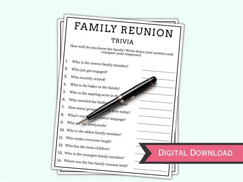 Family Trivia Game - Printable Family Reunion Party Games - Family ...