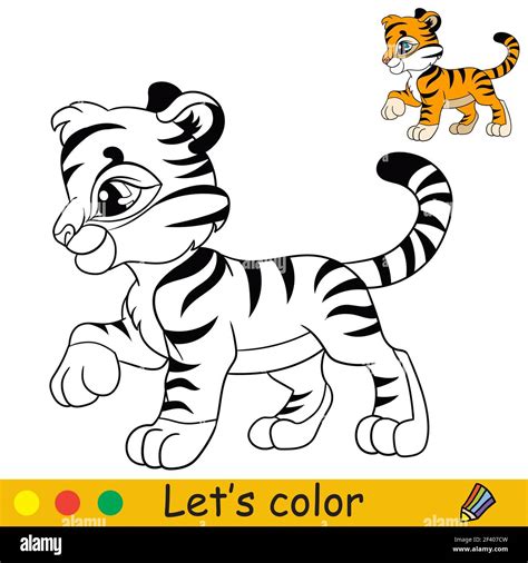 Cute tiger in profile. Cartoon character tiger. Coloring book page with ...