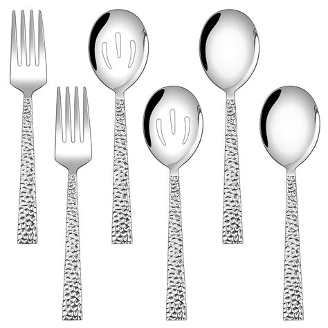 Hammered Serving Utensils Set of 6, E-far Stainless Steel 8.7 Inch ...