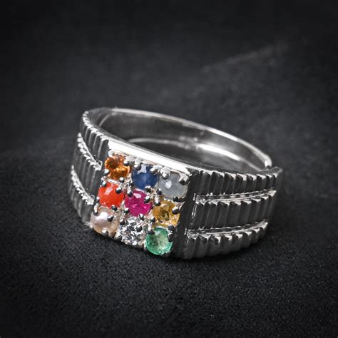 Buy Natural Certified Silver Navratna Rings Online by CLARA