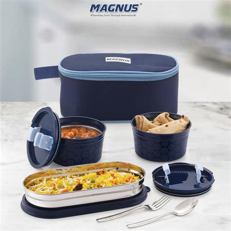 Buy Magnus Microwave Safe Olive 3 Prime Lunch Box Set - Stainless Steel ...