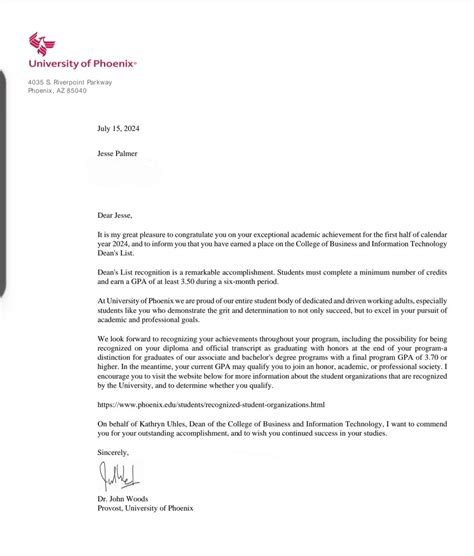 First half of 24' - Deans List University of Phoenix | Jesse Palmer