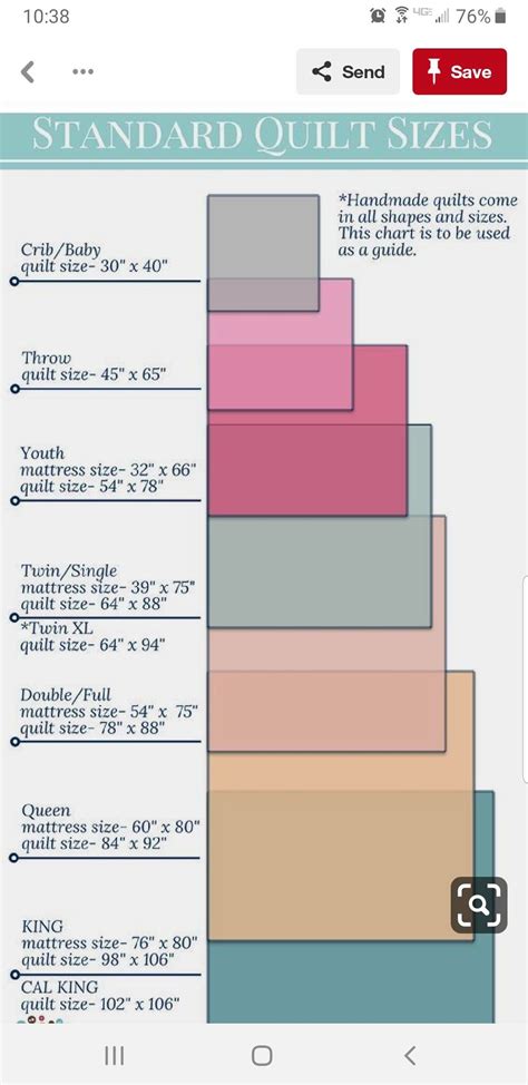Printable Quilt Size Chart