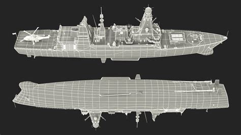 3D Royal Navy Type 45 Destroyer with AW101 Helicopter Rigged for Maya ...