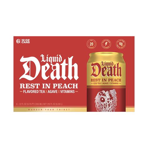 Liquid Death Iced Tea, Rest in Peach 12oz. Cans (6-Pack) - Walmart.com