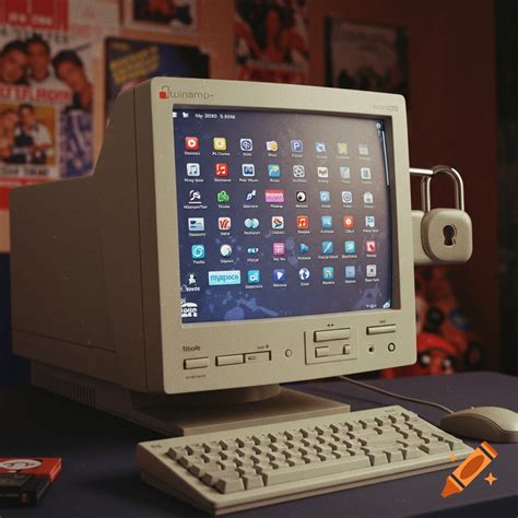A retro Macintosh computer displays a Minecraft scene with blocky ...
