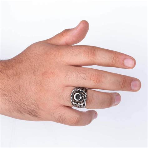 Crescent and Star 925 Sterling Silver Ring