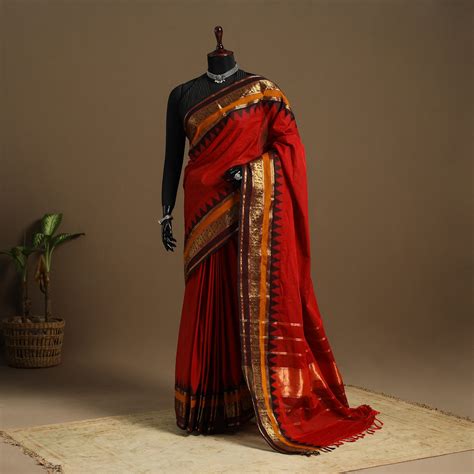 Red Kandangi Chettinad Cotton Saree with Border – iTokri आई.टोकरी