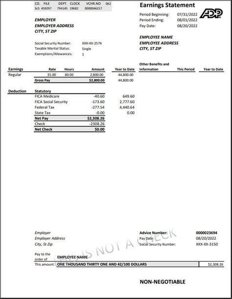 ADP Paystub/custom Pay Stubs Pdf/earnings Statement/check - Etsy Canada