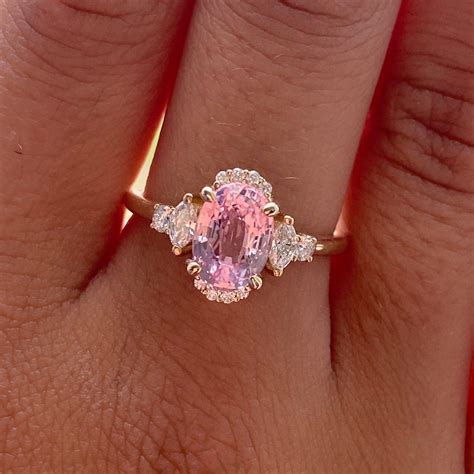 Pink Sapphire Engagement Ring Romantic Oval Sapphire Gold Diamond Ring ...