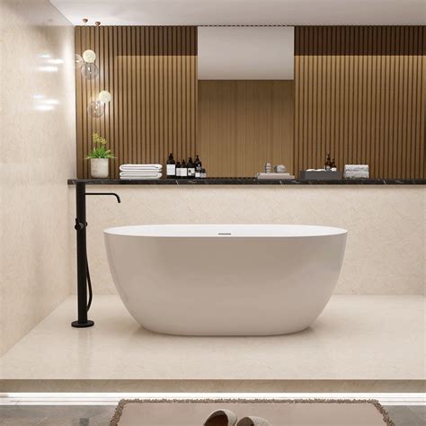 Acrylic Free Standing Tub, 51" Classic Oval Shape Soaking Tub with ...