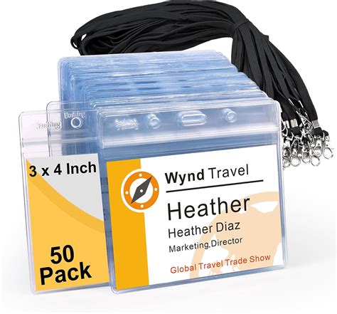 Name Badge Holders with Lanyards - Fushing 50Pcs Clear Plastic ...