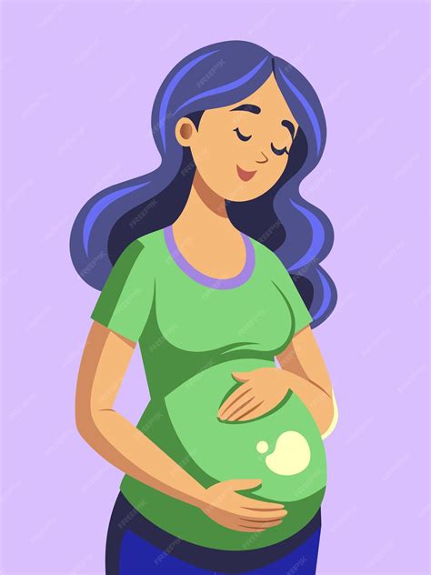 Una caricatura de una mujer embarazada con una camisa azul | Vector Premium