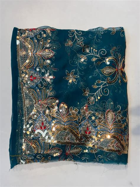 Peacock Blue Heavy Embroidered Dupatta with Zari & Sequin Work | Radhi ...