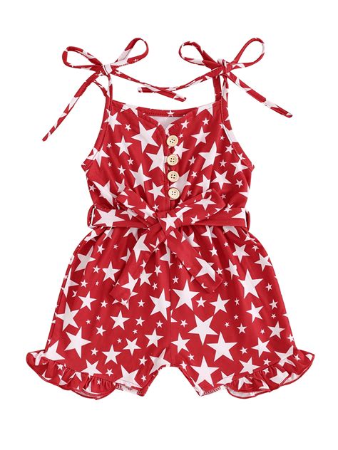 Hirigin 4th of July Toddler Girl Outfit Stars Stripe Flag Tie-Up Romper ...
