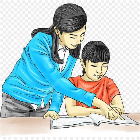 Teachers And Students PNG Picture, Teacher Tutoring Student Hand Drawn ...