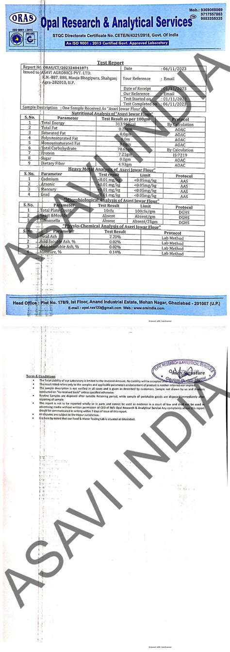 Lab Test Jowar Flour – ASAVI Farms