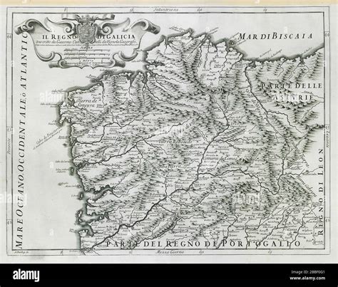 Il Regno di Galicia. Kingdom of Galicia. NW Spain. DE ROSSI / CANTELLI 1696 map Stock Photo - Alamy