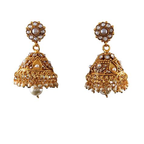 Buy JewelryGift Glorious Pearl Jhumki Earrings Gold Plated White ...