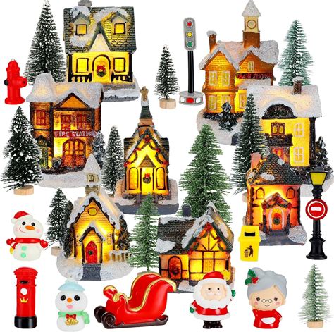 Woanger 29 Pieces Christmas Village Sets Xmas Scene Figurines ...