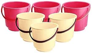 Kuber Industries 6 Pieces Unbreakable Strong Plastic Bathroom Bucket 13 ...