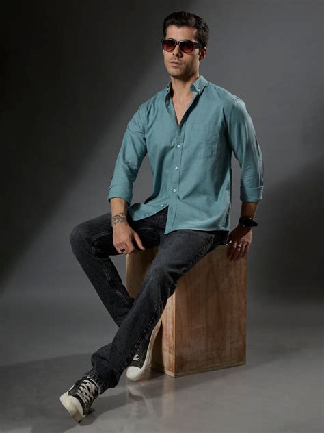 Classy - Turkish Fit Shirt With Elbow Patch - Aqua Green – Espanshe