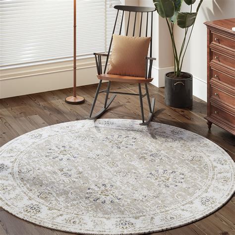 jinchan Round Rug 7ft Area Rug Taupe Vintage Floor Mat Kitchen Indoor ...