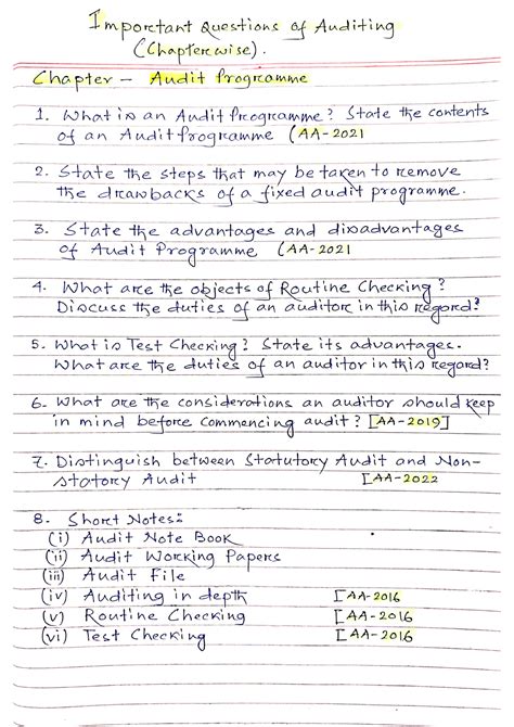 Important Questions of Auditing (Chapter wise) - Bachelors of Commerce ...