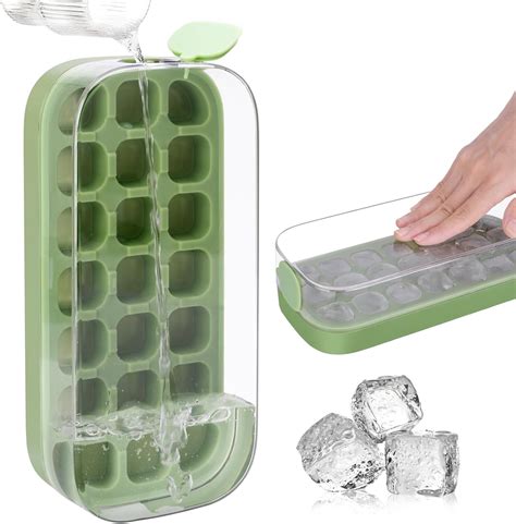 Amazon.com: Ice Cube Tray with Lid and Bin 21 Pcs Quick-Fill Ice Cube ...