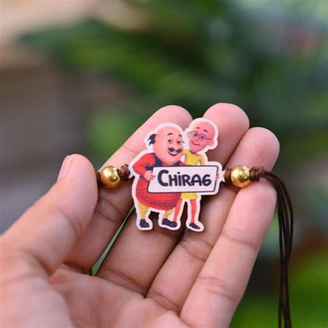 Wooden Rakhi | Personalised | Motu-Patlu Name – ChitraChaya