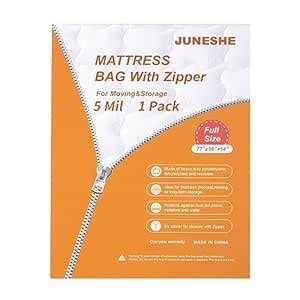 JUNESHE Full Mattress Bag for Moving and Storage Cover -5 Mil Zipper ...