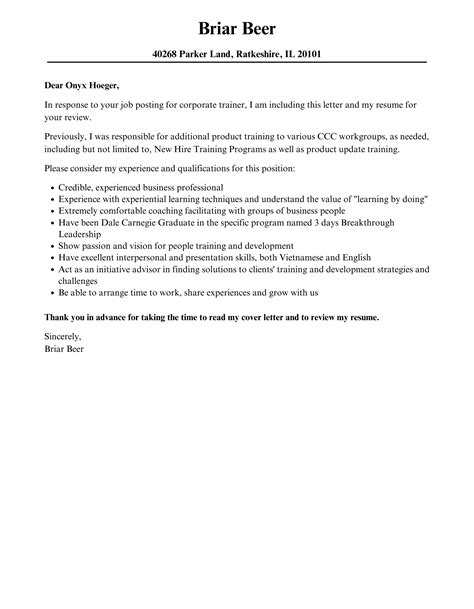 Corporate Trainer Cover Letter – znpzqapros
