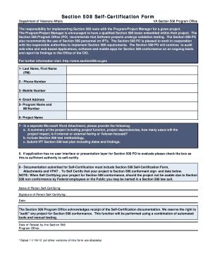 Fillable Online section508 va Section 508 Self-Certification Form - VA ...