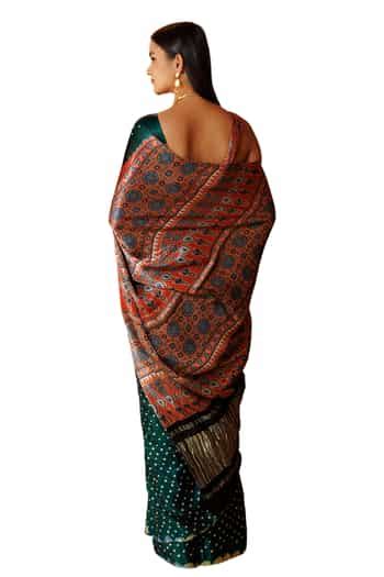 Buy Green Modal, Silk Bandhani Printed Pallu Saree With Unstitched ...
